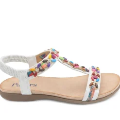 Elasticated Beaded Slip On Sandals - White