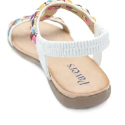 Elasticated Beaded Slip On Sandals - White