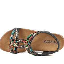 Elasticated Embellished Slingback Sandals - Black