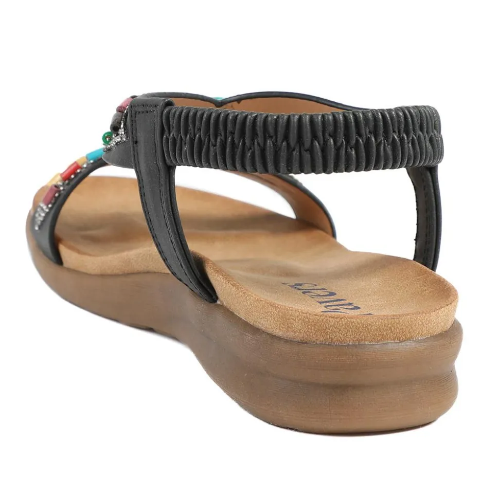 Elasticated Embellished Slingback Sandals - Black