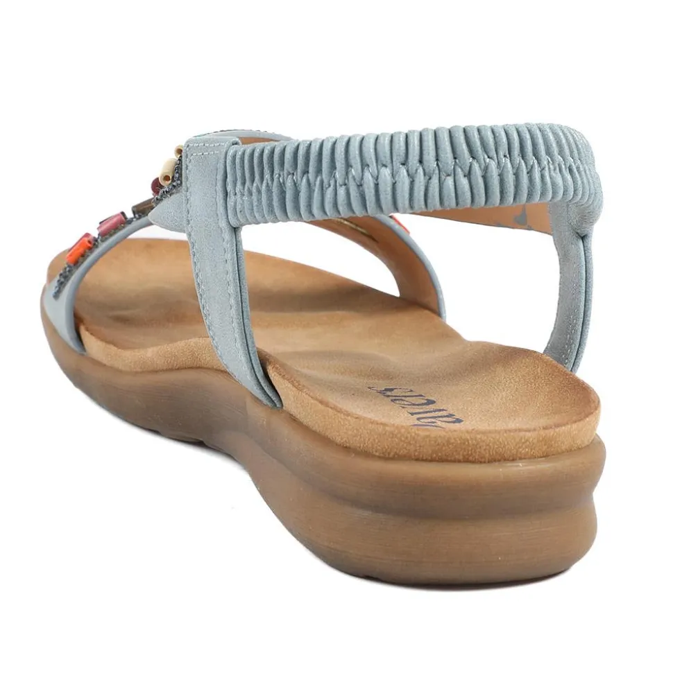 Elasticated Embellished Slingback Sandals - Denim