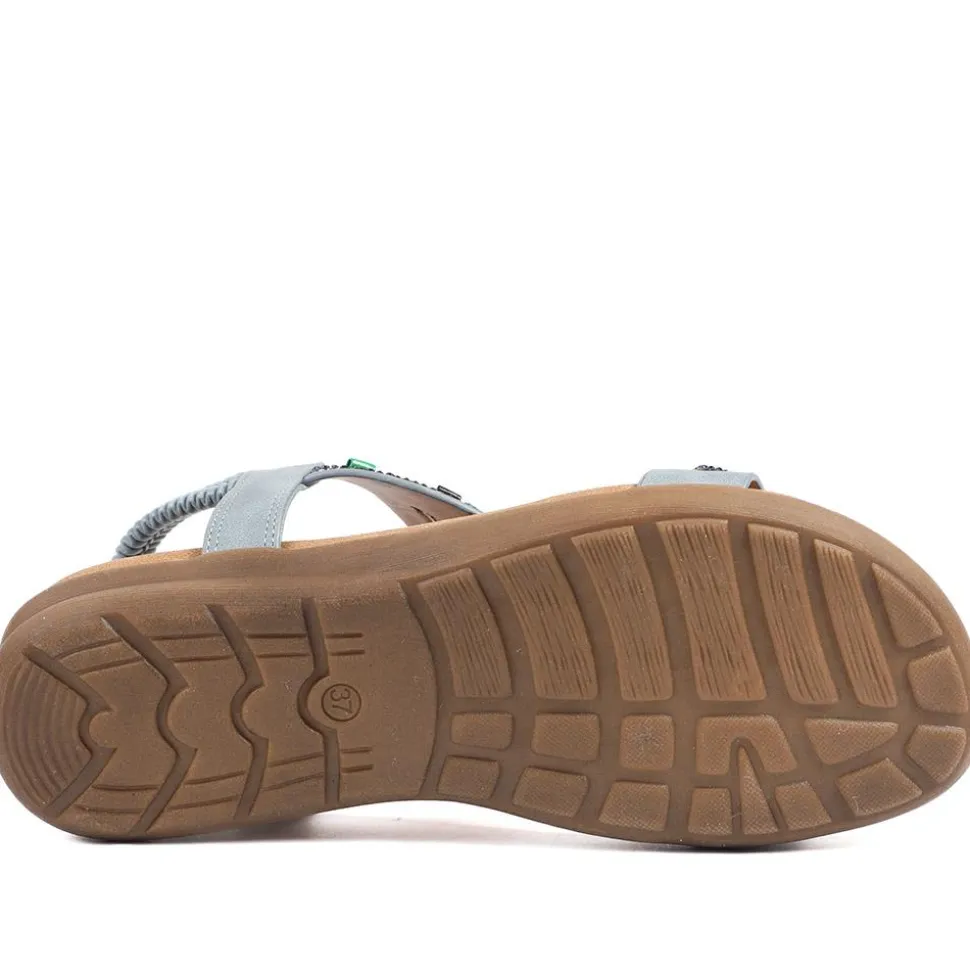 Elasticated Embellished Slingback Sandals - Denim