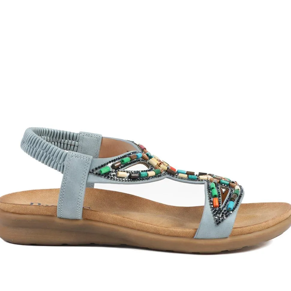 Elasticated Embellished Slingback Sandals - Denim