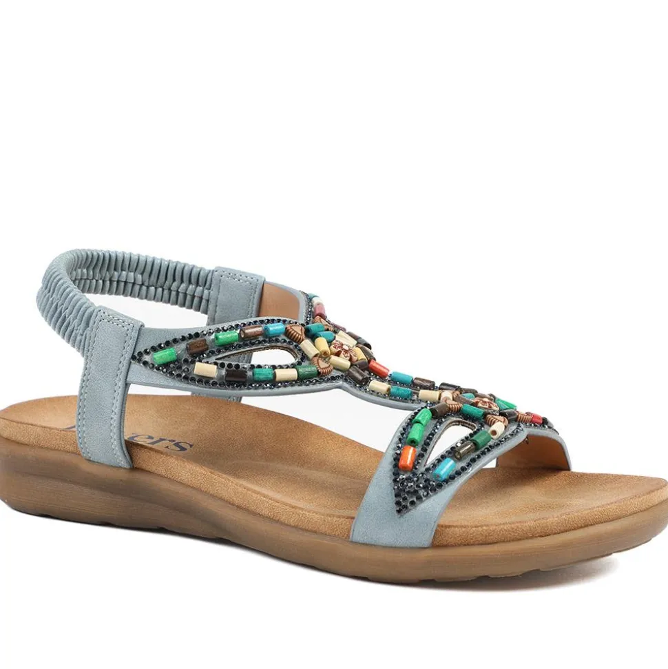 Elasticated Embellished Slingback Sandals - Denim