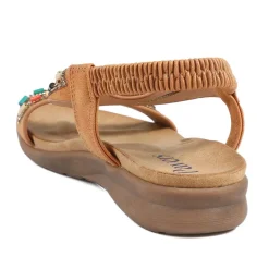 Elasticated Embellished Slingback Sandals - Tan