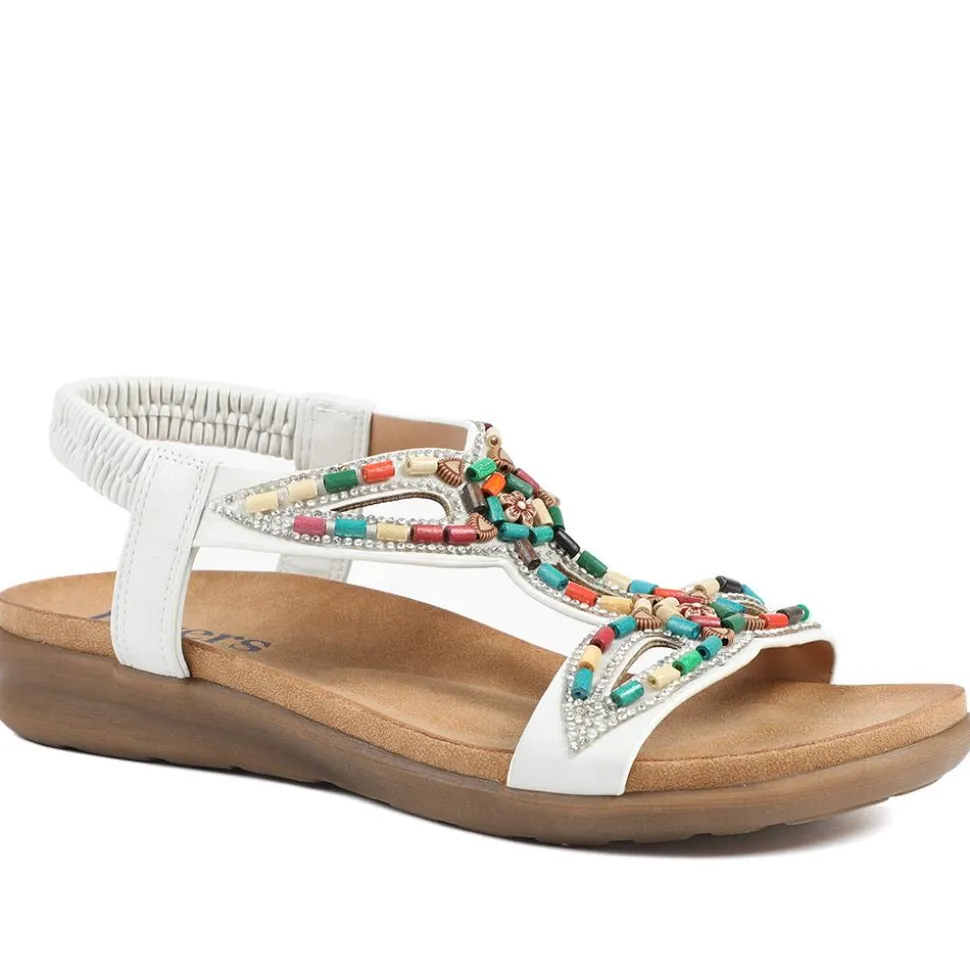 Elasticated Embellished Slingback Sandals - White