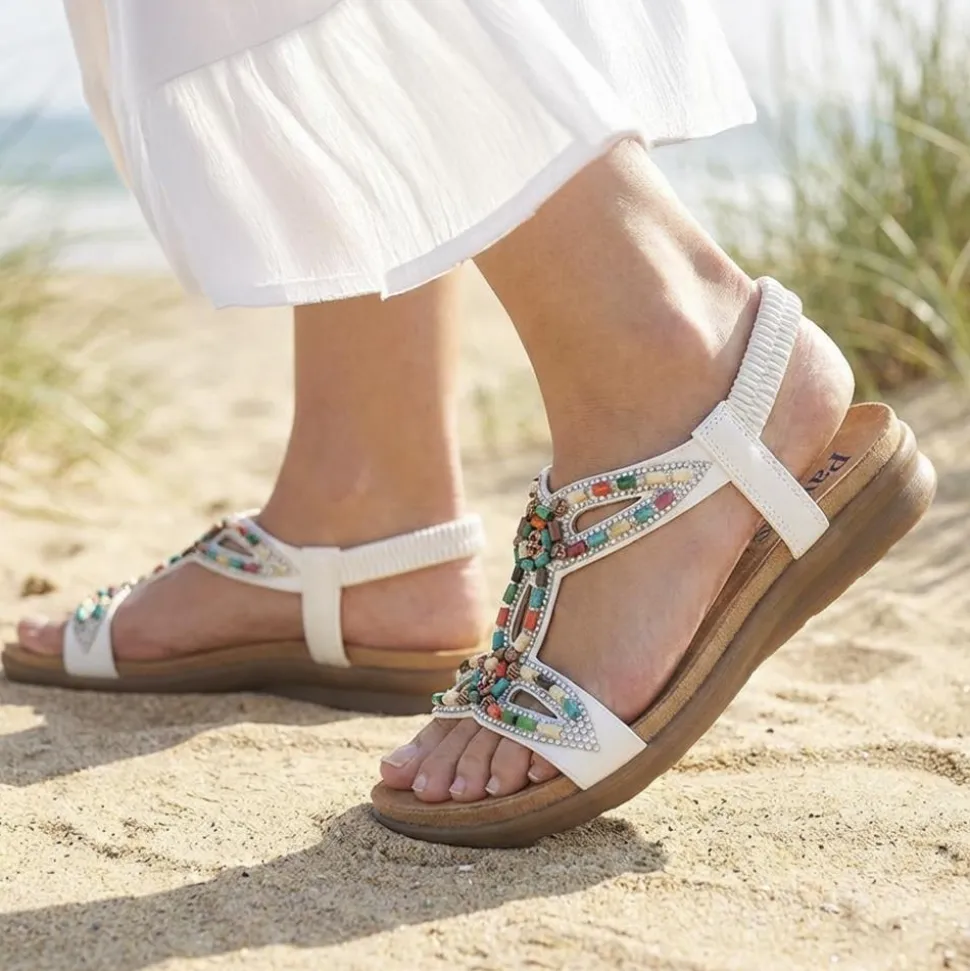 Elasticated Embellished Slingback Sandals - White