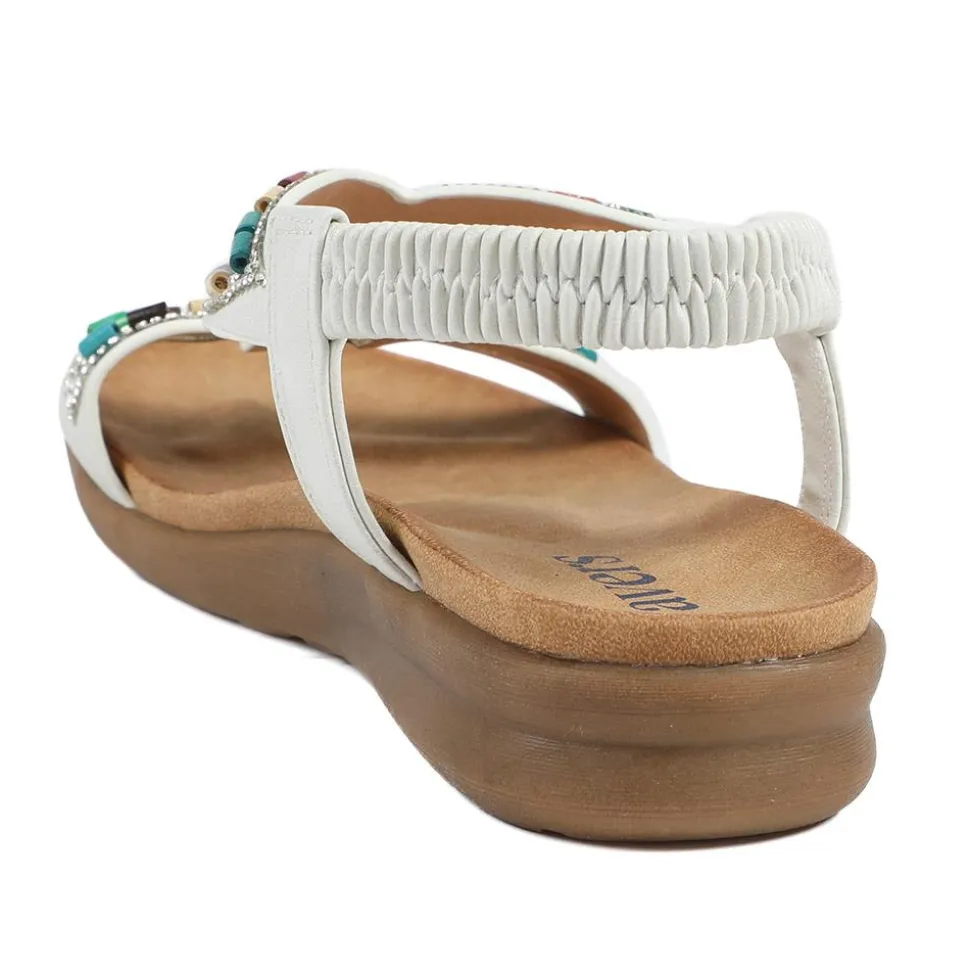 Elasticated Embellished Slingback Sandals - White