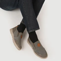 Elasticated Fabric Slip-Ons - Khaki Multi