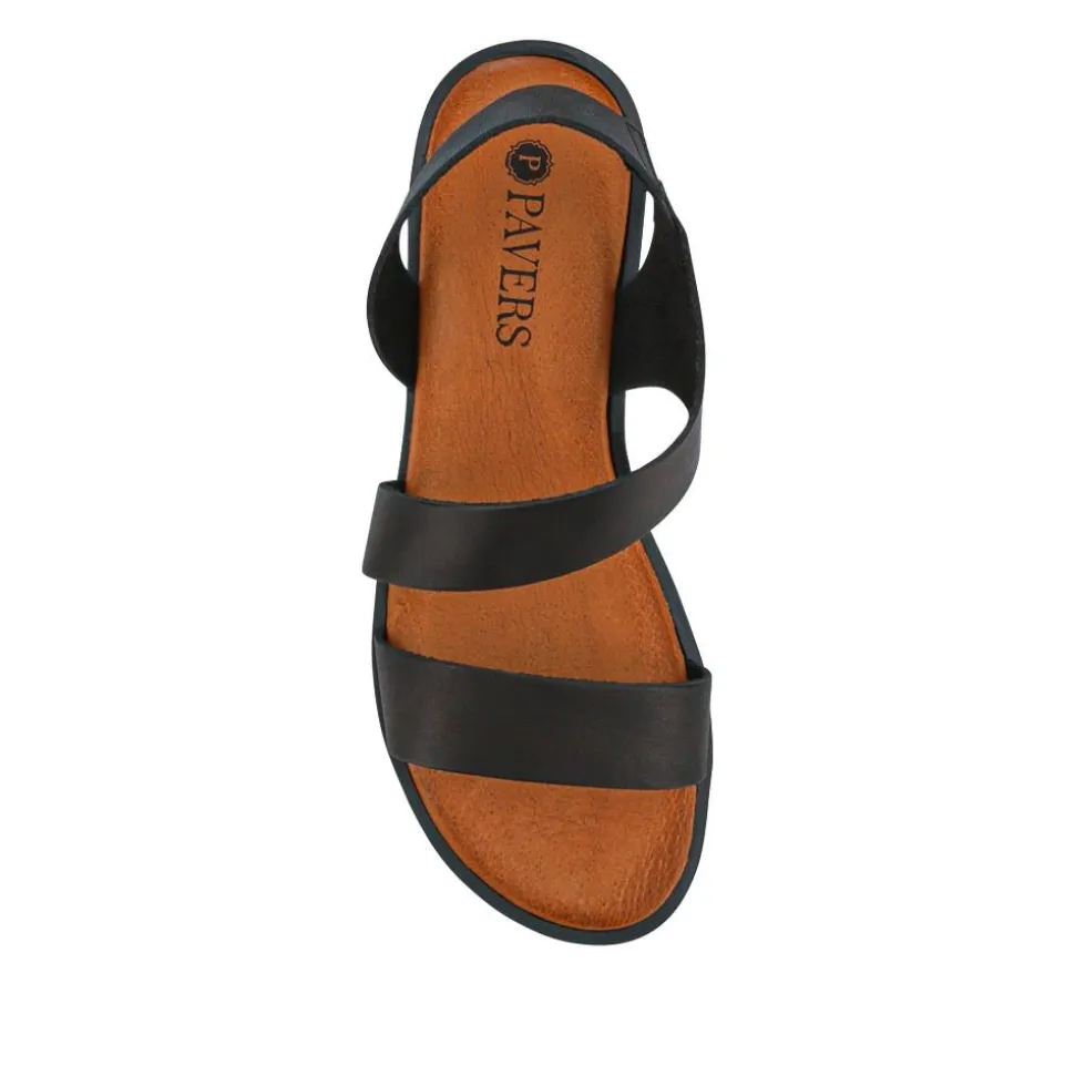 Elasticated Leather Sandals - Black