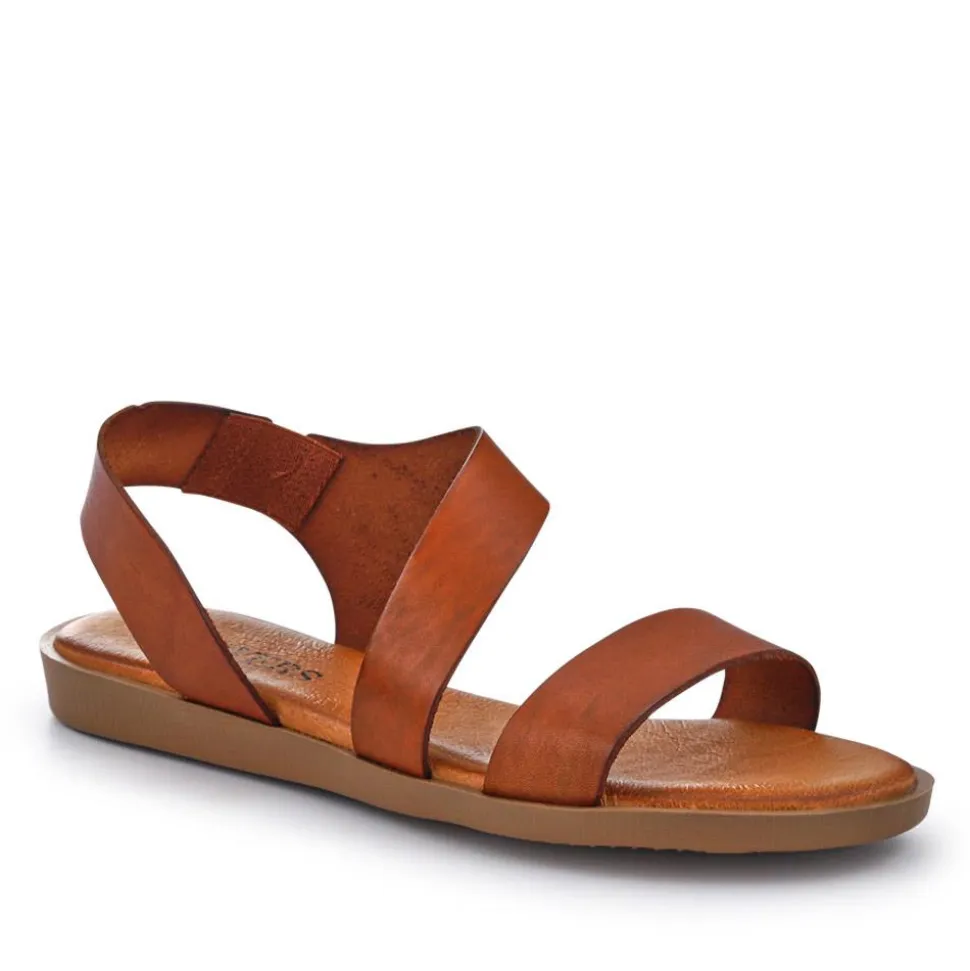 Elasticated Leather Sandals - Tan