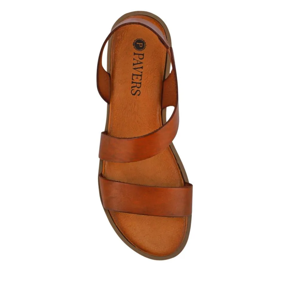 Elasticated Leather Sandals - Tan