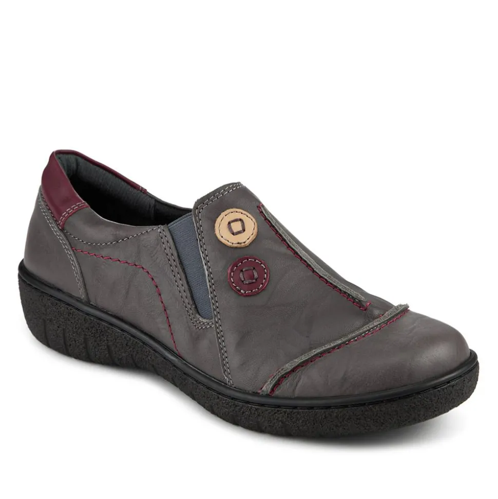 Elasticated Leather Slip-On Shoes - Grey