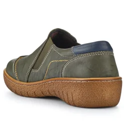 Elasticated Leather Slip-On Shoes - Khaki