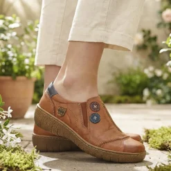 Elasticated Leather Slip-On Shoes - Tan