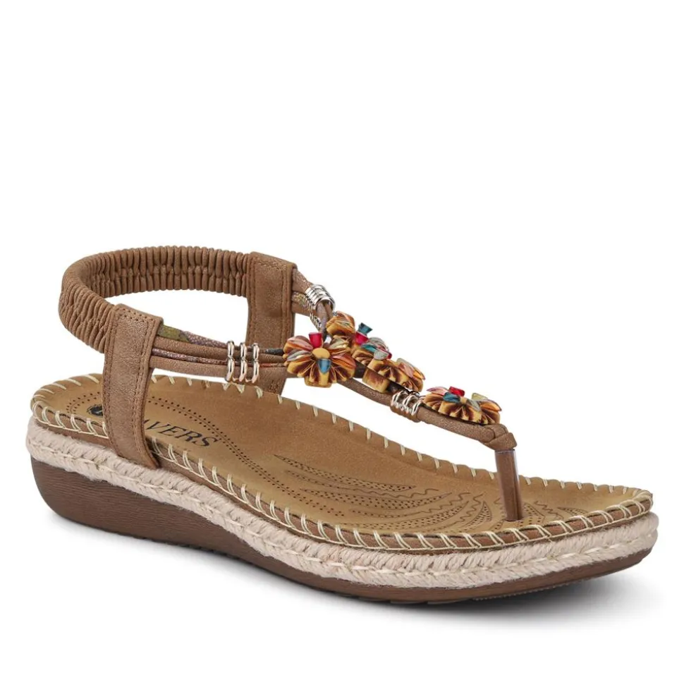 Elasticated Slingback Toe Post Sandals - Brown
