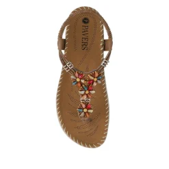 Elasticated Slingback Toe Post Sandals - Brown