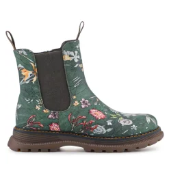 Elasticated Slip-On Boots With Inside Zip - Green Floral