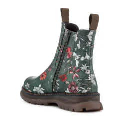 Elasticated Slip-On Boots With Inside Zip - Green Floral