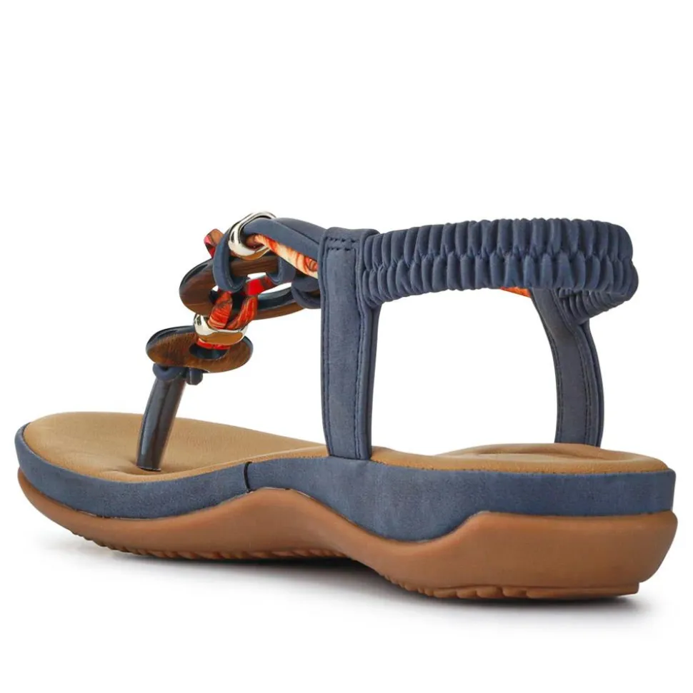 Elasticated Toe Post Sandals - Denim