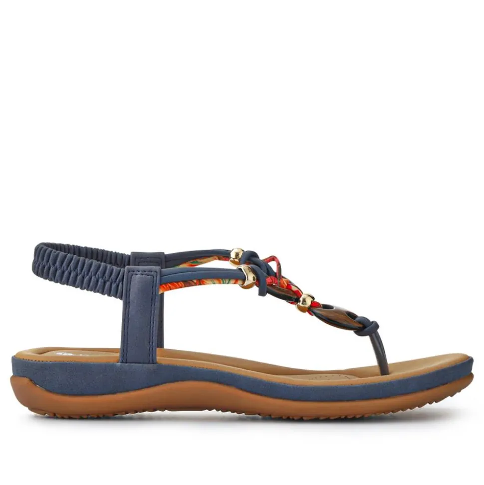 Elasticated Toe Post Sandals - Denim