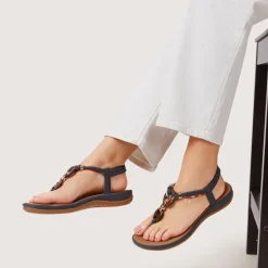Elasticated Toe Post Sandals - Denim