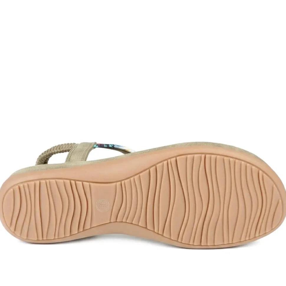 Elasticated Toe Post Sandals - Khaki