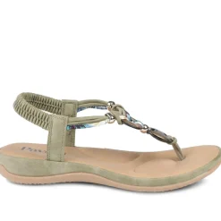 Elasticated Toe Post Sandals - Khaki