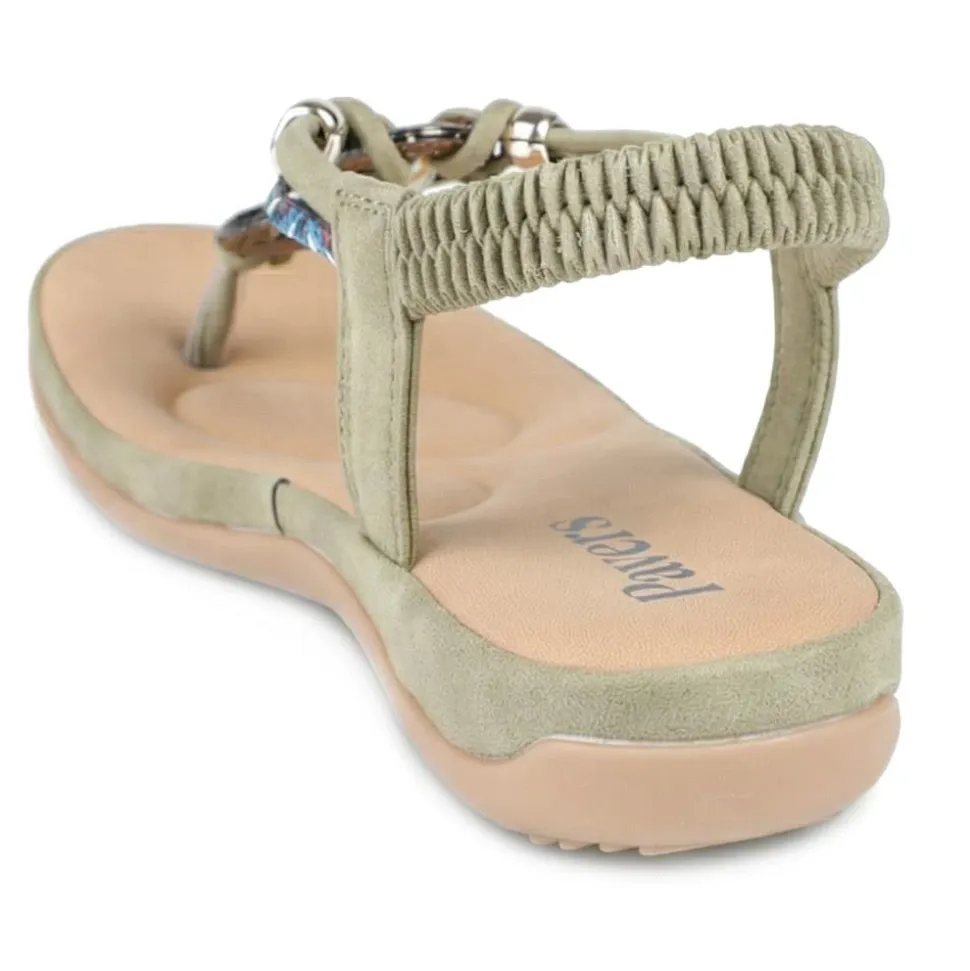Elasticated Toe Post Sandals - Khaki