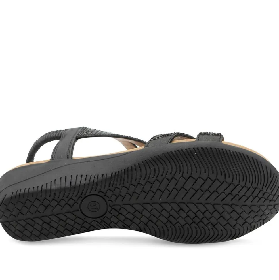 Elasticated Wedge Sandals with Cushioned Insole - Black