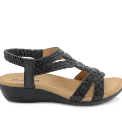Elasticated Wedge Sandals with Cushioned Insole - Black