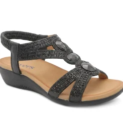 Elasticated Wedge Sandals with Cushioned Insole - Black