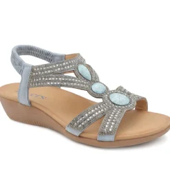 Elasticated Wedge Sandals with Cushioned Insole - Blue