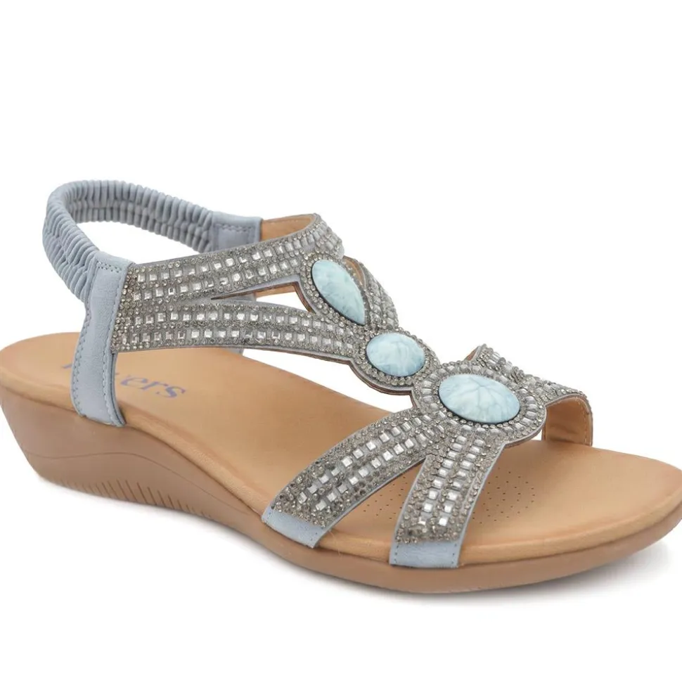 Elasticated Wedge Sandals with Cushioned Insole - Blue