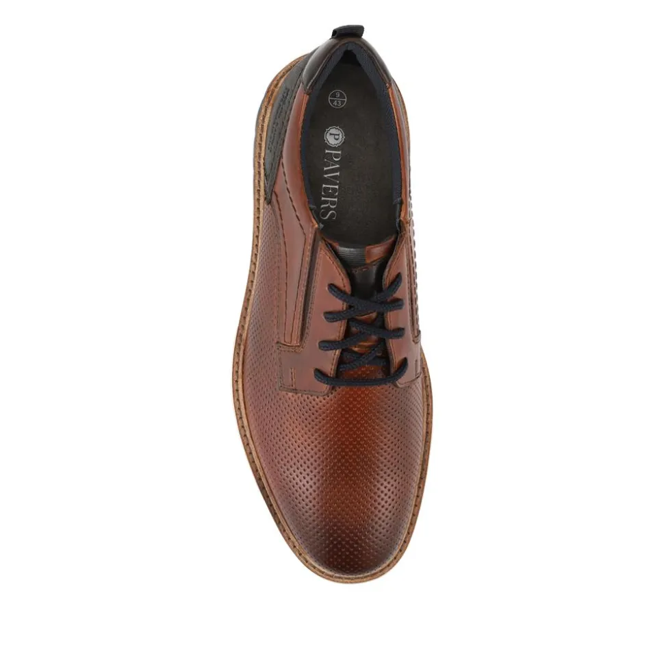 Elastic Fit Lace Up Shoes - Cognac