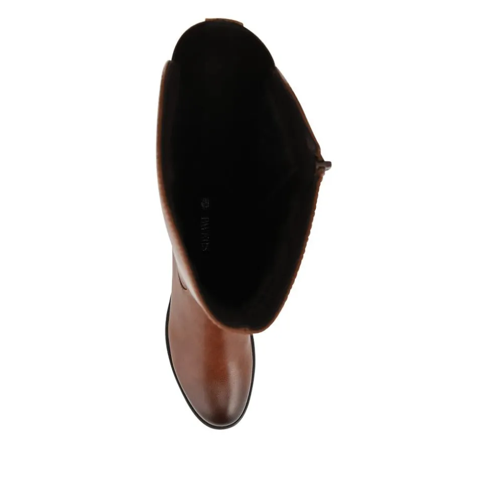 Elastic Fitting Zip Up Long Boots - Cognac