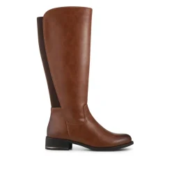 Elastic Fitting Zip Up Long Boots - Cognac