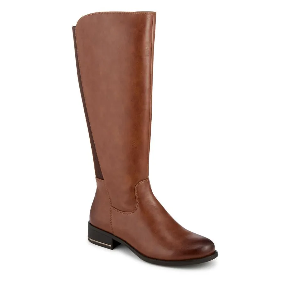 Elastic Fitting Zip Up Long Boots - Cognac