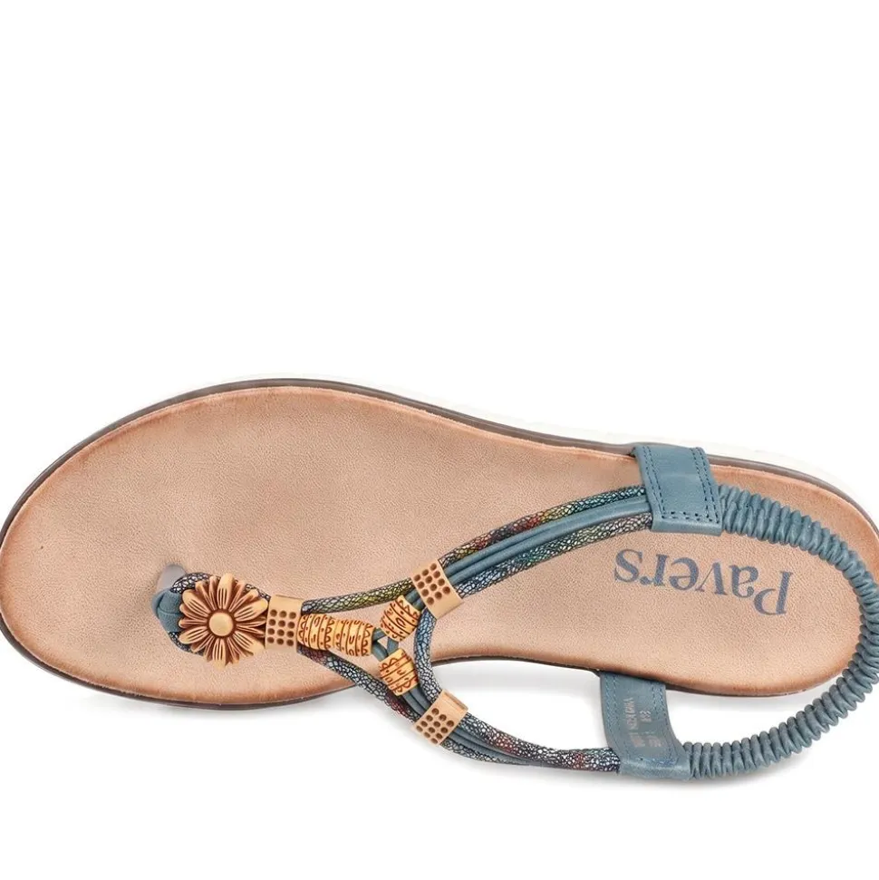 Elastic Fit Wedged Toe Post Sandals - Blue