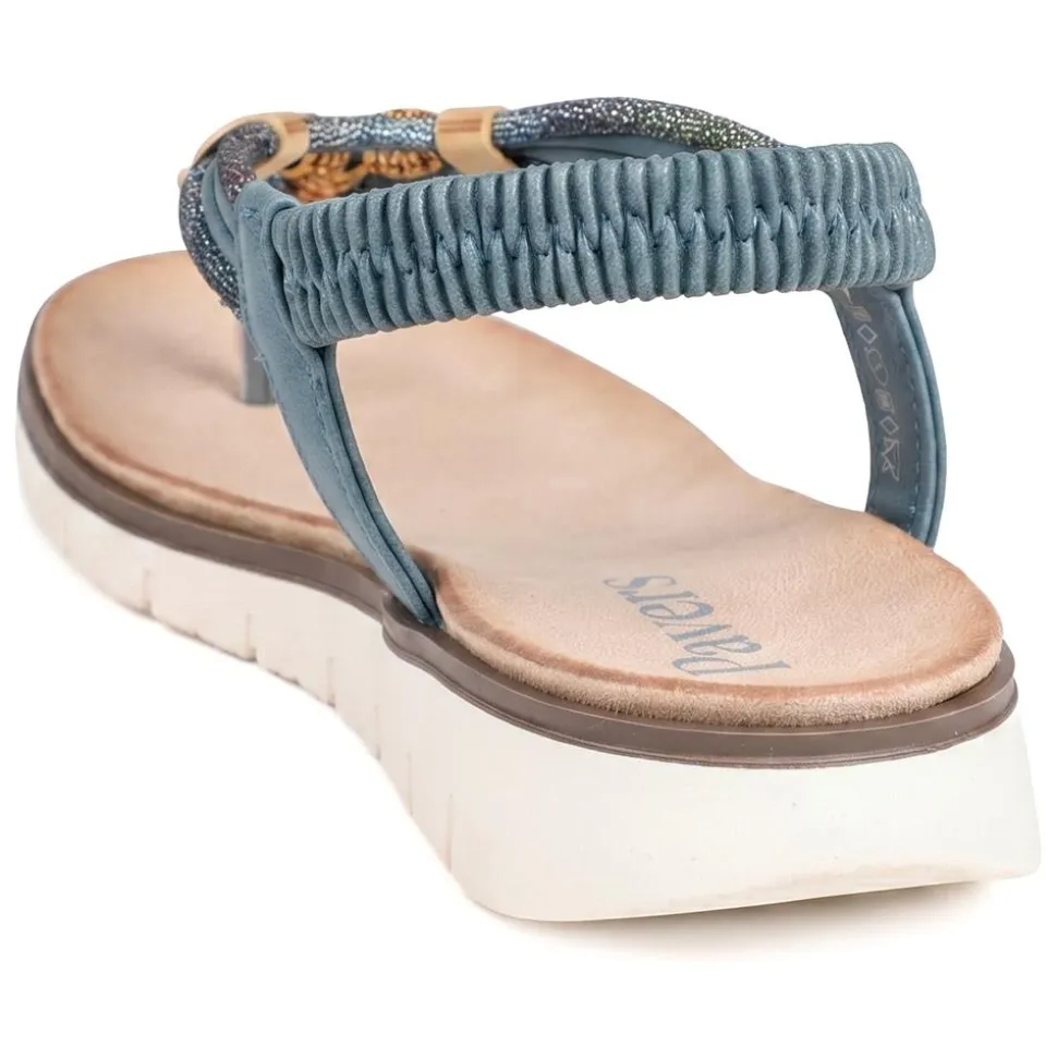 Elastic Fit Wedged Toe Post Sandals - Blue