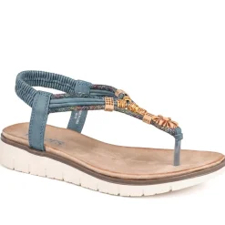Elastic Fit Wedged Toe Post Sandals - Blue