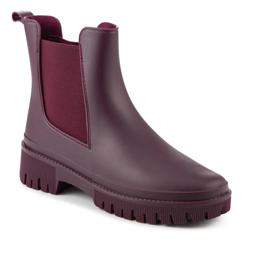 Elastic Fit Wellington Boots - Burgundy