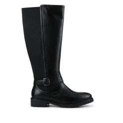 Elastic Fit Zip Up Long Boots - Black