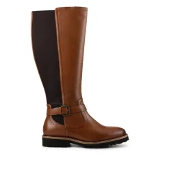 Elastic Fit Zip Up Long Boots - Tan