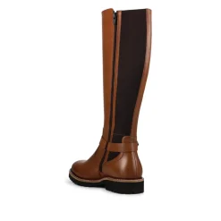 Elastic Fit Zip Up Long Boots - Tan