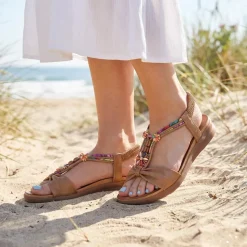 Embellished Flat Sandals - Brown