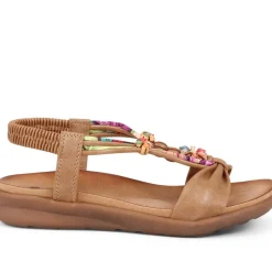 Embellished Flat Sandals - Brown