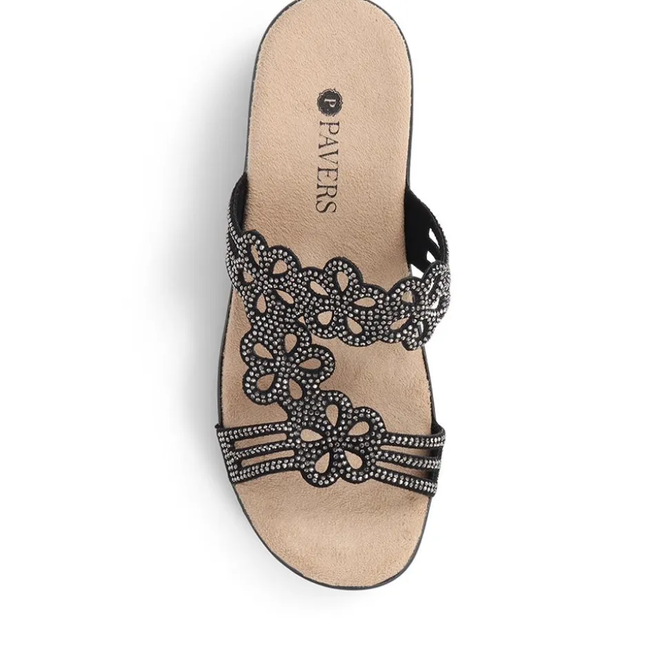 Embellished Floral Mules - Black
