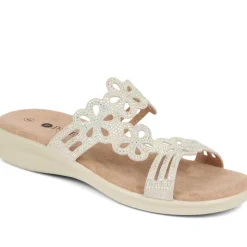 Embellished Floral Mules - Light Grey