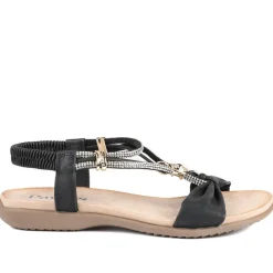 Embellished Knot Detail Elasticated Sandals - Black